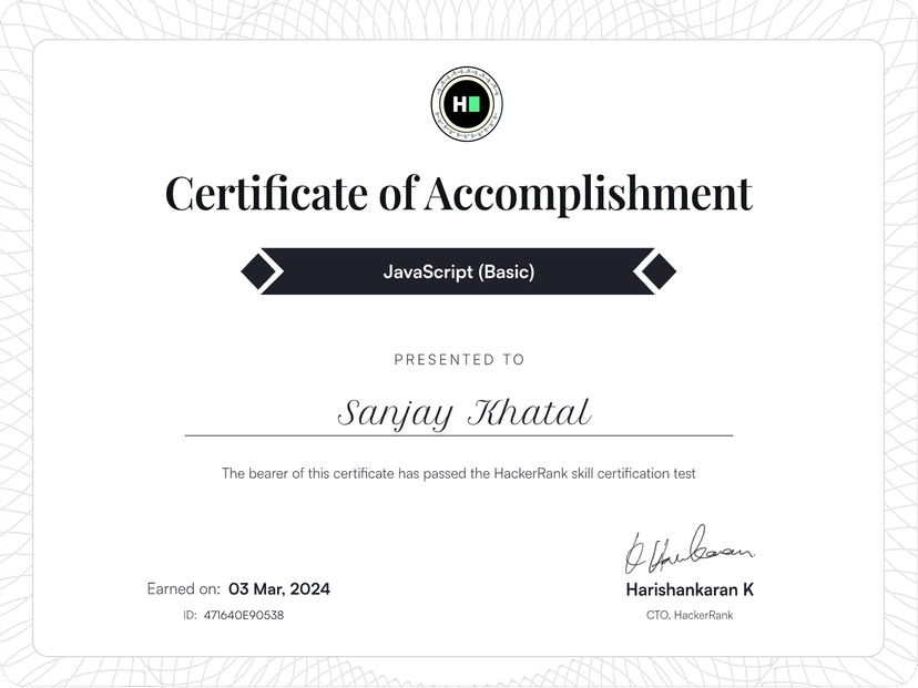 JavaScript (Basic) Certificate
