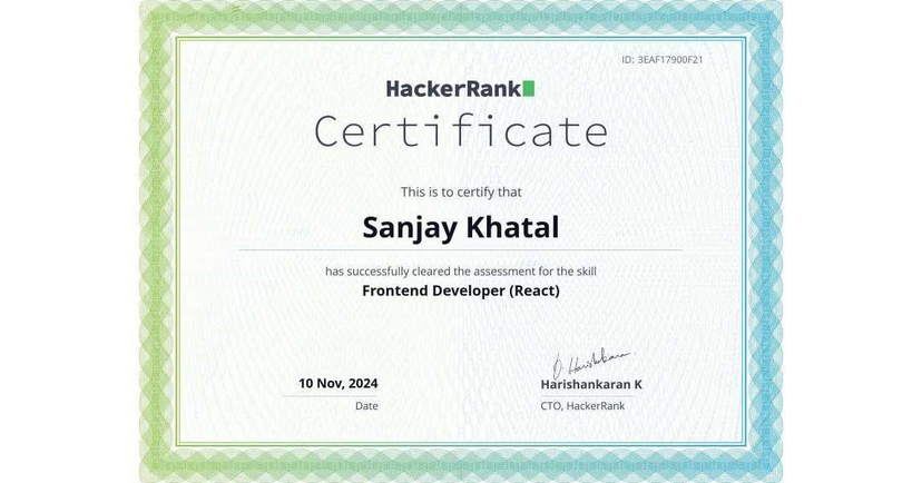 Frontend Developer (React) Certificate